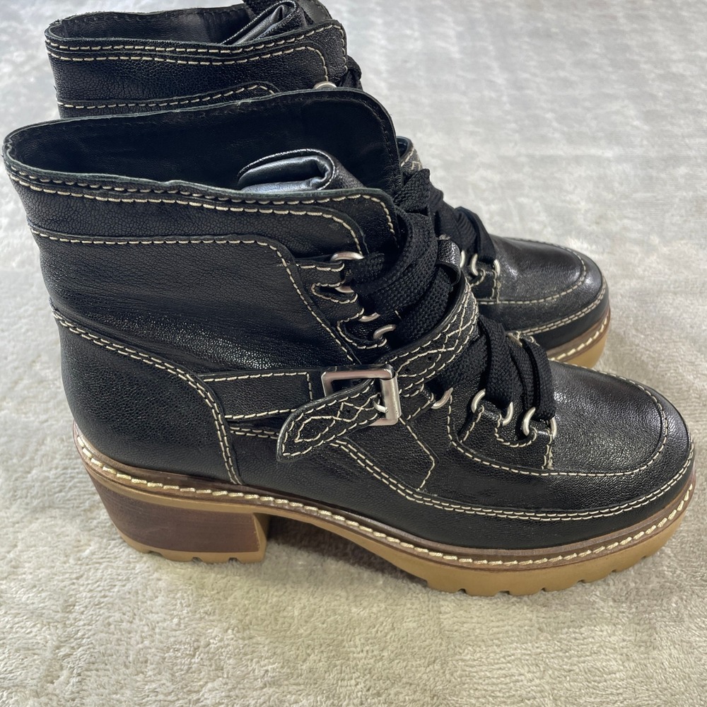 Free People Jasper Hiker Ankle Boots Womens 9.5 Black Leather Lug Sole Grunge